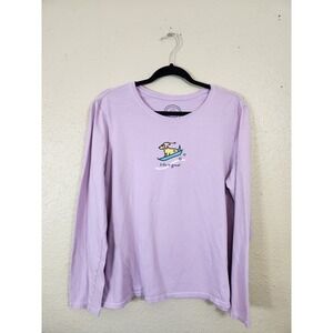 Life is Good Dog Surfing Graphic Tee Long Sleeve Casual Top Purple Large‎